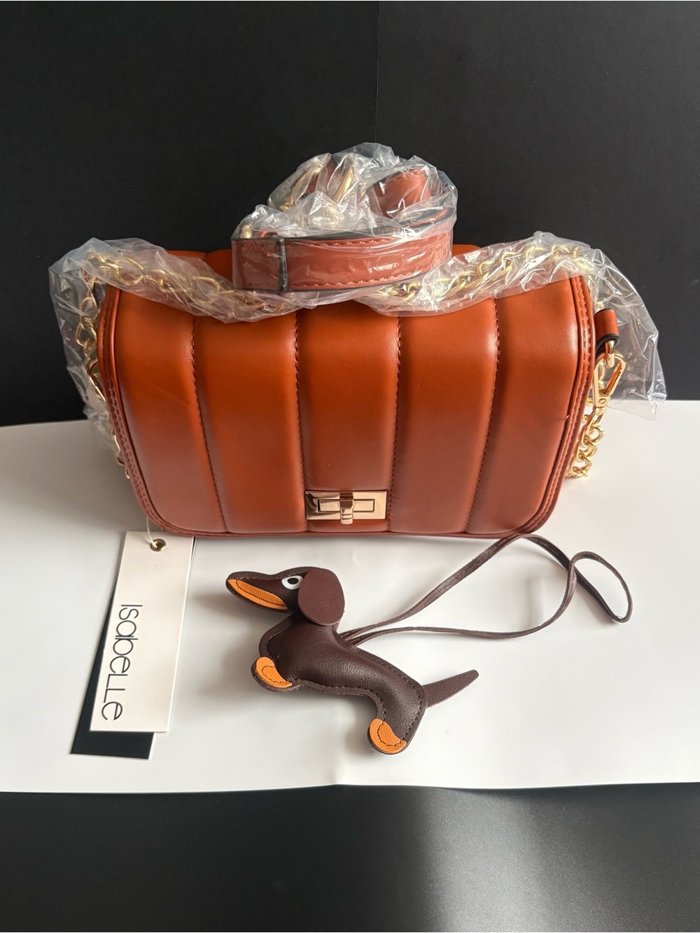 Isabelle Quilted Crossbody Bag in Warm Orange